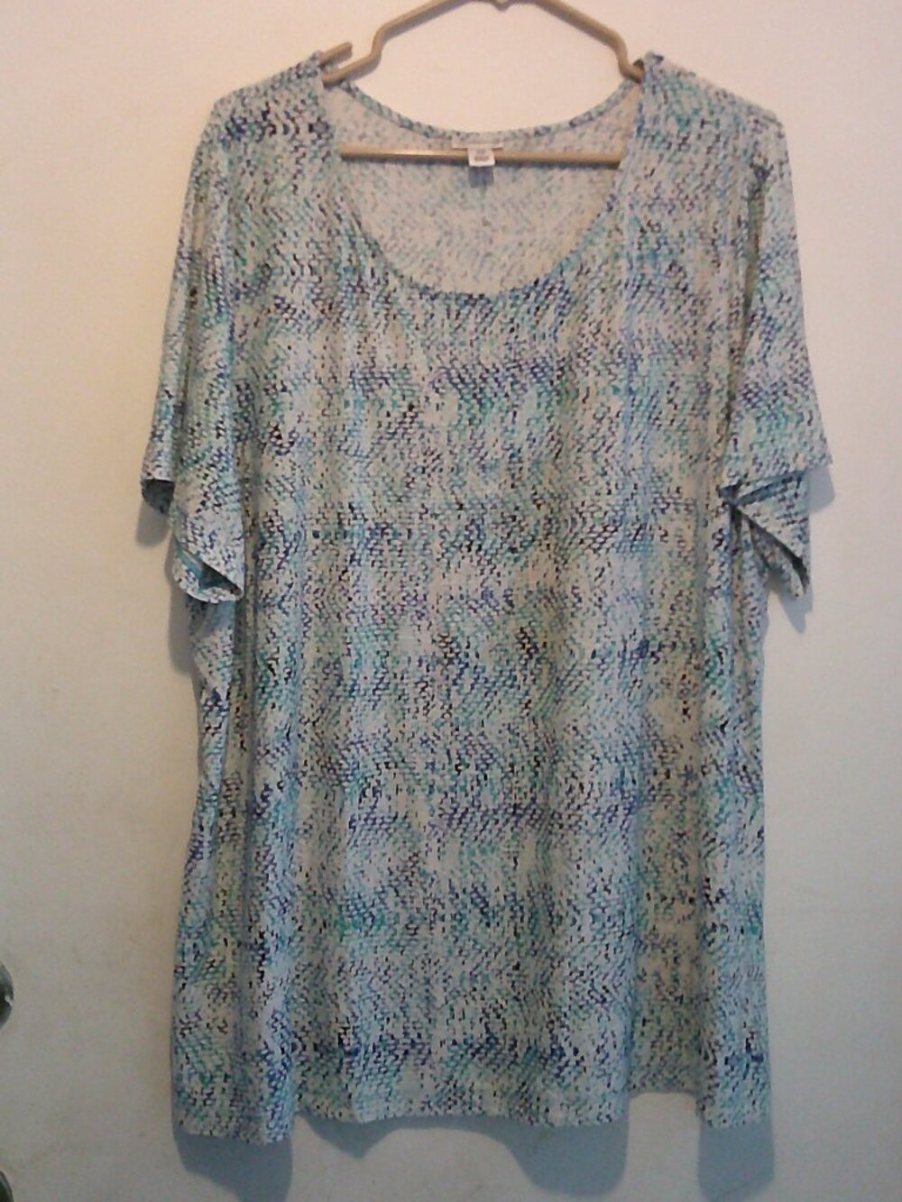 Croft & Barrow Blue White Print Tunic Top 2XL Short Sleeve